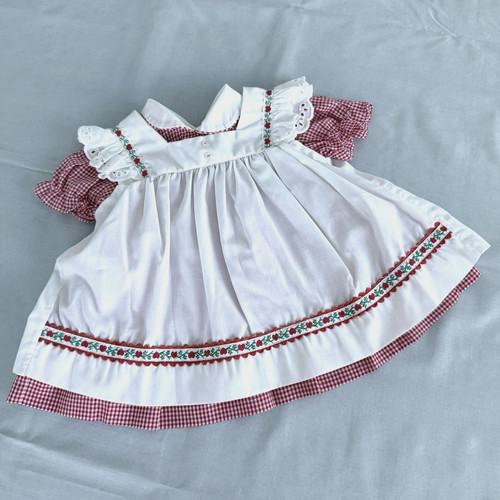 Valentino, Vestito Vintage Bambina 2pz 3-6M San Valentino Cuori Rosso Gingham Pinafore Ruffle Neonato