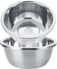 2 PCS 304 Stainless Steel Colander Strainers 5QT Metal Strainer with Mixing B