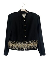 Vintage Floral Embroidered Blazer Black 18 Retro Metallic Chic Glam Preppy 80s
