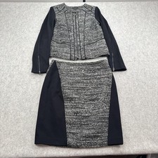 Ann Taylor Skirt Suit Womens 6 Gray Black Tweed Zip Jacket Pencil Skirt Set