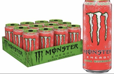 Monster Ultra Watermelon Energy Sports Drink, Zero Sugar, 16 Fl Oz 12ct