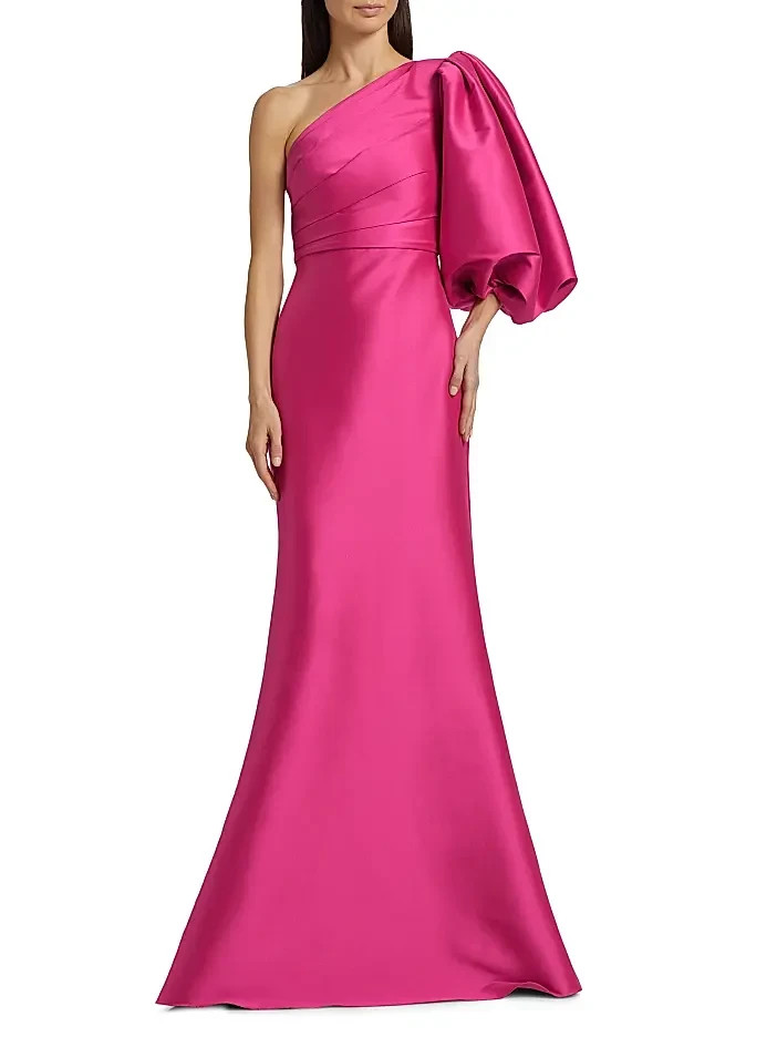 Badgley Mischka Mikado Twill One-Shoulder Gown Hot Fuchsia sz 2 Prom Pageant NWT