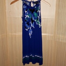 INC Petite Womens Blue Watercolor Floral Sleeveless Dress Small