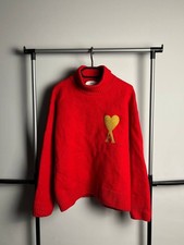 Ami Paris Lana Wool Sweater Turtleneck Red Golden Made in Portugal Sz M