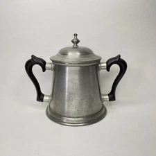 Vintage Stieff Pewter Sugar Bowl w Lid Wooden Handles Very Good