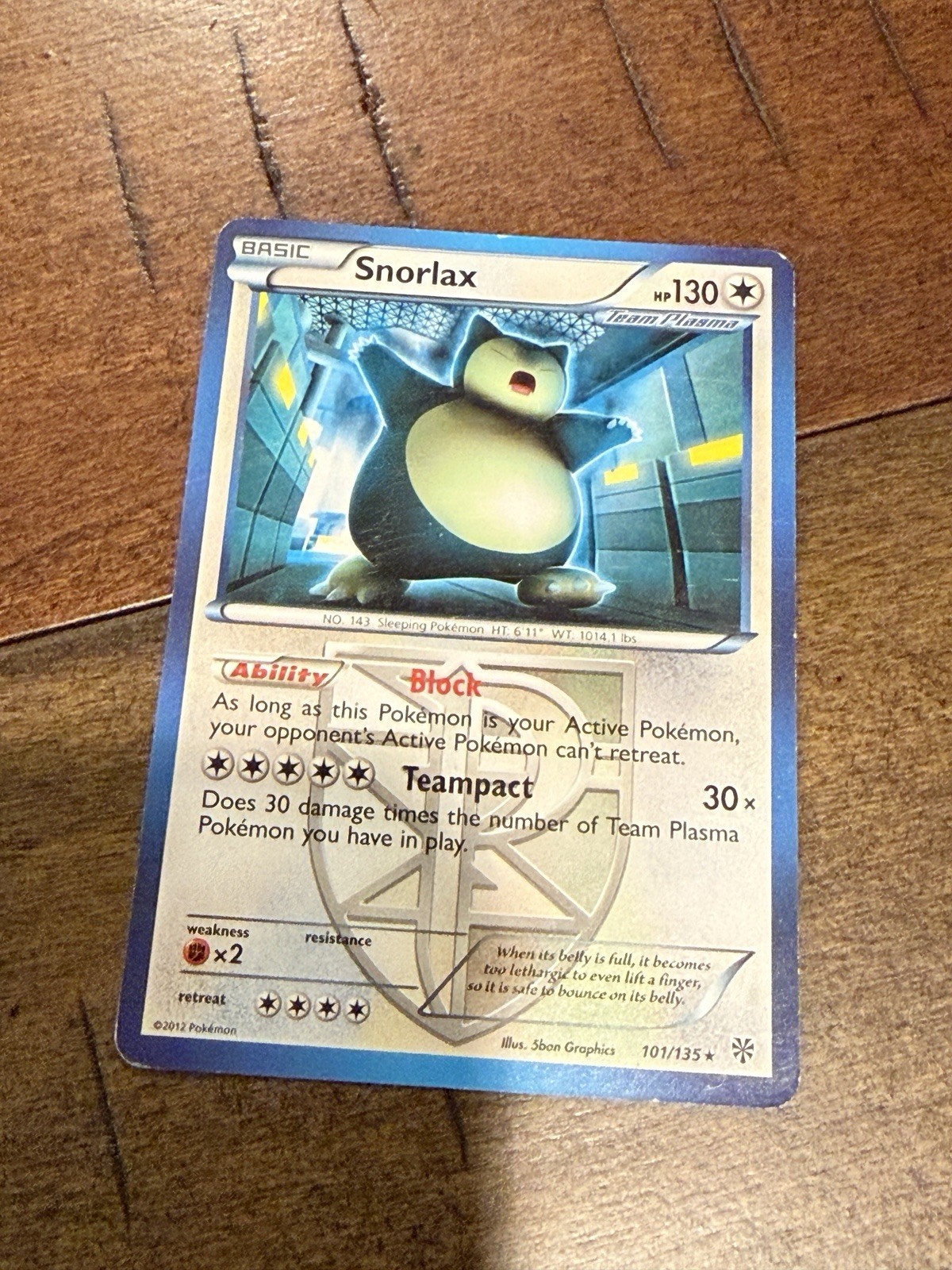 POKEMON Snorlax 101/135 B&W Plasma Storm - NM