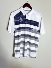 Oakley Men  s Golf Polo Shirt Medium White Navy Camo Striped Performance Fit