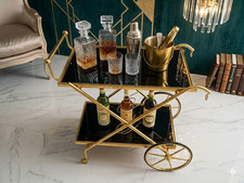 Desserte Bar Vintage 1969 - Laiton & Verre Noir - Style Hollywood Regency - Rare