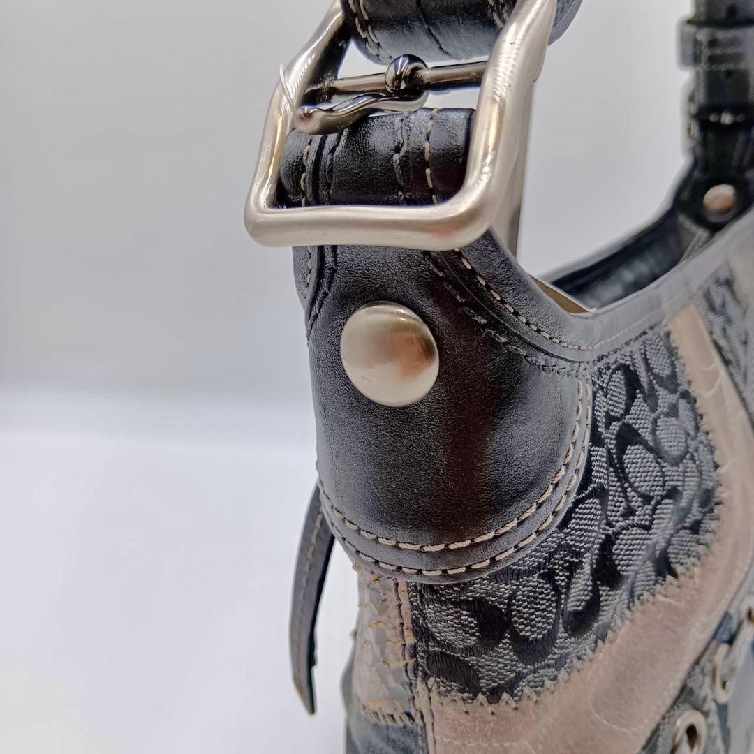 COACH Patchwork Exotic Denim Leather Shoulder Bag… - image 5