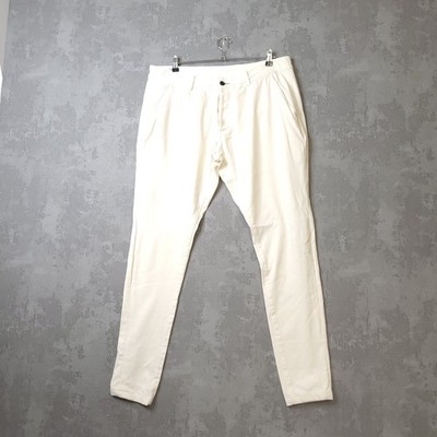 Denham Razor Trouser Men 36x34 Ivory Tapered Leg Slim Fit Button-Fly Chino Pants