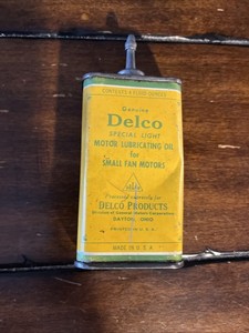 Very Rare Vintage Delco Motor Oil Can 4oz Lead Top Empty