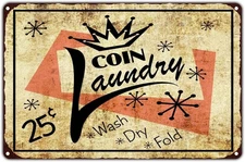 Coin Laundry Wash Dry Fold Vintage Retro Tin Metal Signs Wall Decor Art Shop Man