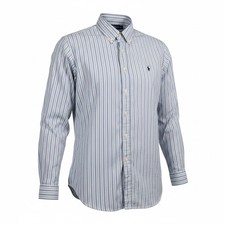 Ralph Lauren Dress Shirt Mens 17 36-37 White Blue Striped Classic Fit Formal