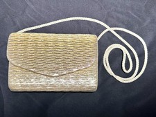 Vintage Vanessa Gold Envelope Clutch Evening Bag Metallic Textured Rope Strap