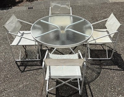 BROWN JORDAN NOMAD 4 CHAIRS TABLE SET W BOXES PATIO OUTDOOR FOUR FOLDING MCM