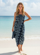 Sarong Beach Coverup Batik from Bali Large Size Black & Blue