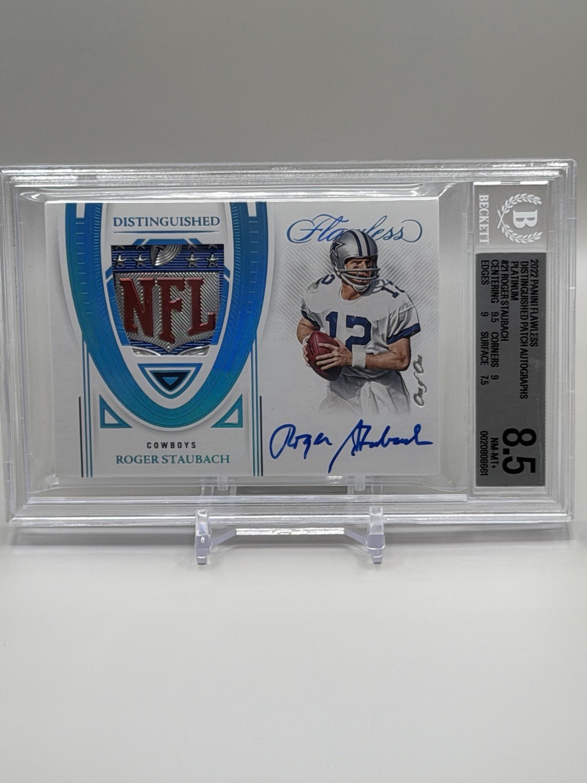 2022 Flawless Roger Staubach Auto NFL Shield 1/1 Cowboys HOF Player Worn Patch view 2