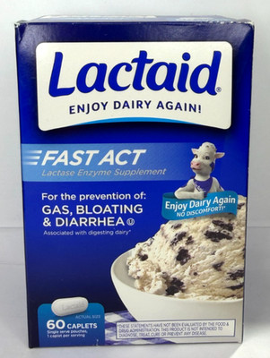 Lactaid Fast Act Lactose Intolerance Caplets 60 ct Gas & Bloating Relief
