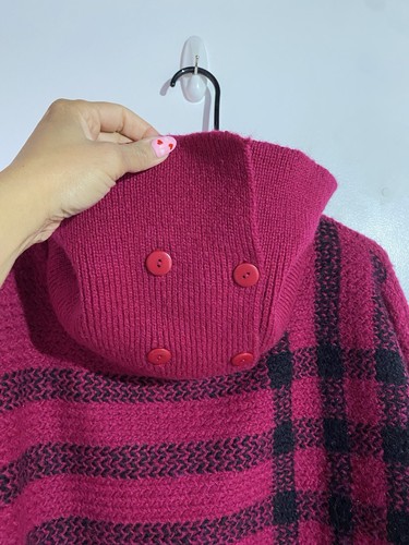 Maglione Aria Vintage L Fucsia Rosa Mohair Plaid Lungo Boho Oversize Accogliente Elasticizzato - Foto 7 di 10