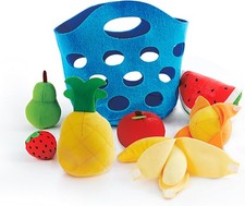 Hape Toddler Fruit Basket Soft Pretend Food Playset for Kids, Fruit Toy Basket