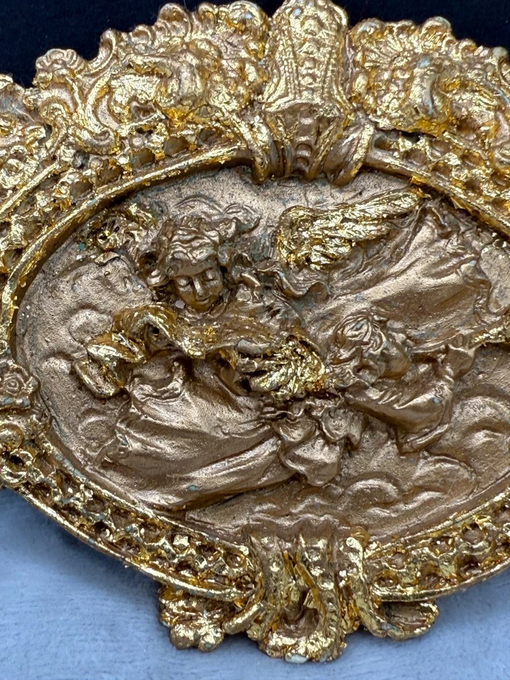"Placa de pared de ángel vintage resina tono dorado 4""" Foto 3 de 4