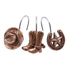 Decorative Shower Curtain Hooks Western Cowboy Farmhouse Brown