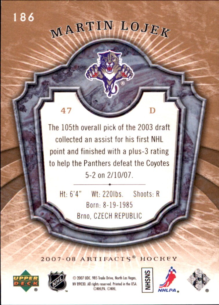 2007-08 Artifacts #186 Martin Lojek RC SERIAL #716/999 2007-08 Artifacts #186 Martin Lojek RC SERIAL #716/999