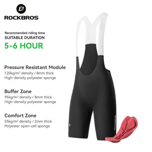 ROCKBROS Men's Cycling Bib Bike Shorts 4D Pad Breathable Quick-Dry with Straps