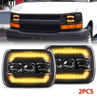 For Chevy Express Cargo Van 1500 2500 3500 Pair 7x6 5x7 LED Headlights Hi/Lo DRL