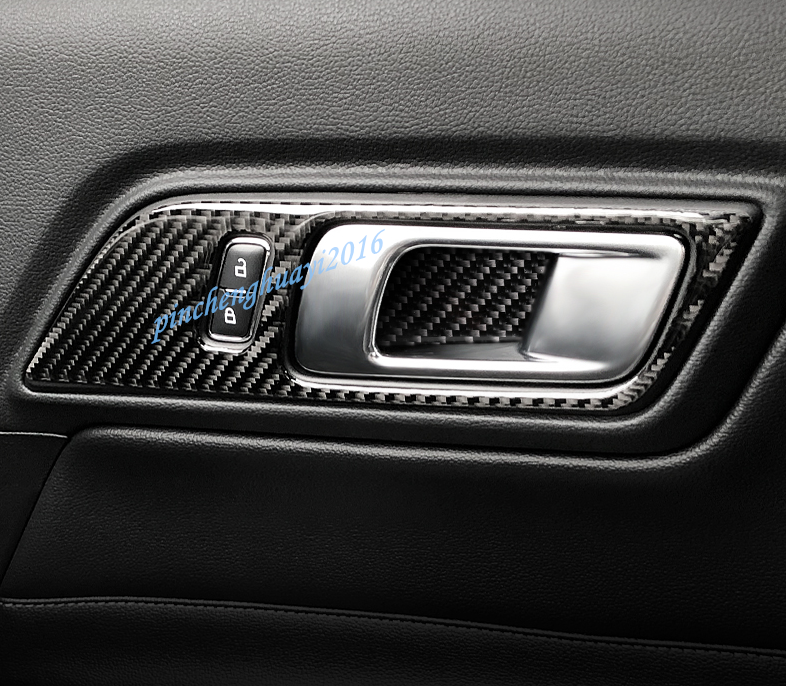Black Carbon Fiber Inner Car Door Bowl Cover Trim For Ford Mustang 2015