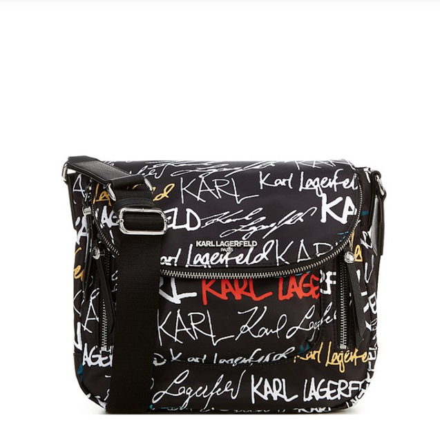Karl Lagerfeld Cara Graffiti Signature Nylon Crossbody Messenger Bag