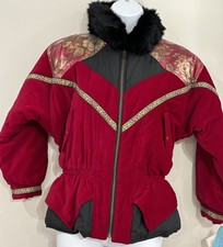 Nwt Vintage Red Velvet Metallic Rabbit Fur Bomber Jacket