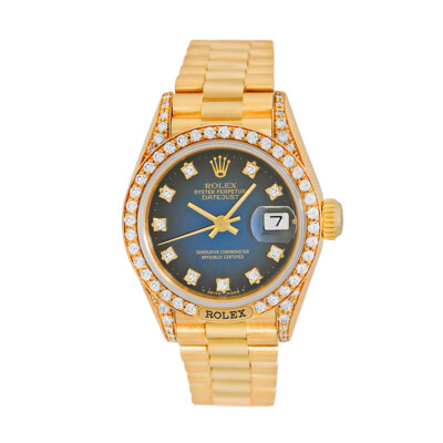 ROLEX Lady's 18K Yellow Gold 26mm Diamond President 69158 Box Warranty MINTY