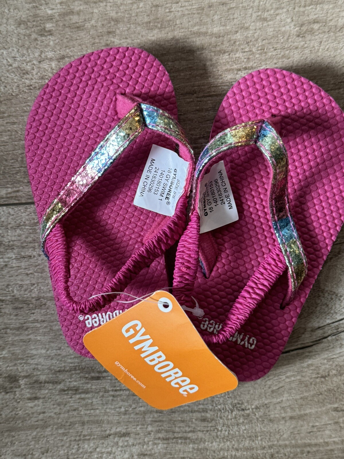 Gymboree Hot Pink Rainbow Flip Flops Toddler Sandals Size 5-6 New-image