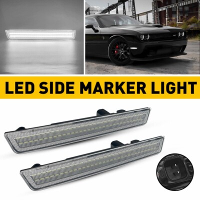 [PAIR WHITE] LED Strip Front Bumper Side Marker Light For 15-22 Dodge Challenger