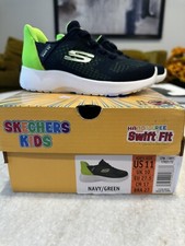 Skechers Swift Fit Kid s Navy/Green Slip-On Sneaker NEW Toddler Youth Size 11