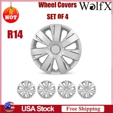 14" Set of 4 Sliver Wheel Covers Full Rim Snap On Hub Caps for R14 Tire & Steel