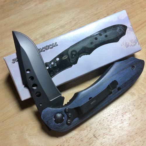 frost cutlery tactical blue pakkawood linerlock 4