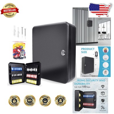 100-Position Wall Mount Key Cabinet - Secure Black Alloy Steel Organizer