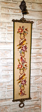 Vintage Gobelin Wandbehang/Klingelzug mit Messingglocke Handarbeit - V&ouml;gel Motiv