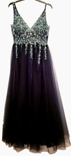 BLONDIE NITES by Stacy Sklar Blue Rhinestone Dress Gown Size 15 Embroidered