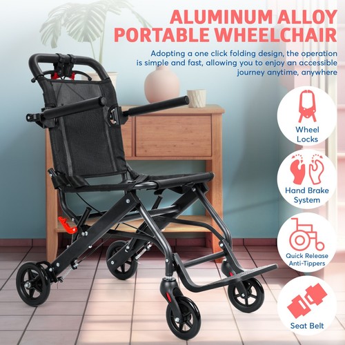 13lb Lightweight Wheelchair Foldable Aluminum Alloy Ultra-Thin Transport Chair - Picture 3 of 14