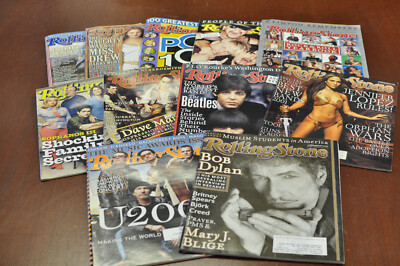 Lot of  11 2000-2001 Rolling Stone Magazines Bob Dylan, J Lopez, Drew Barrymore