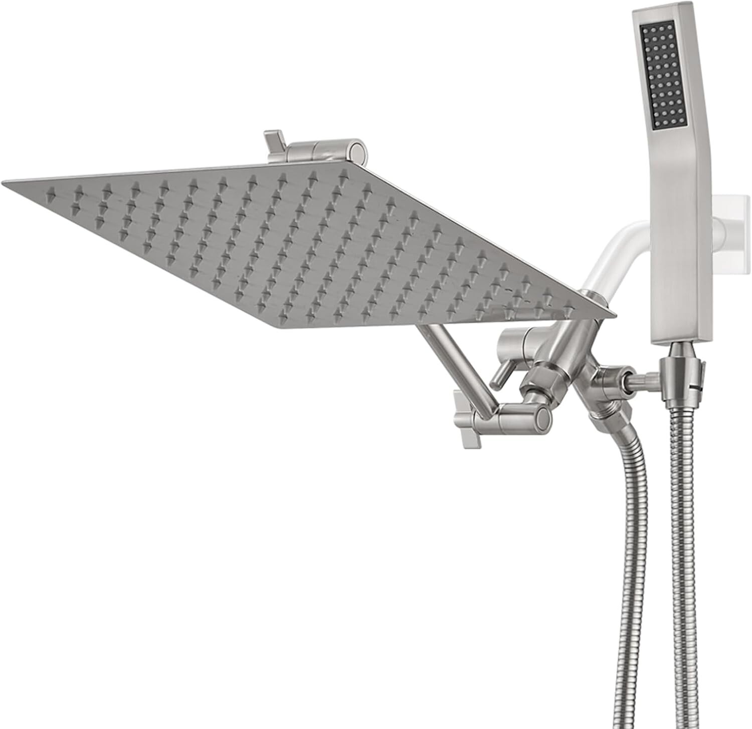 Brushe Nickel All Metal 8 in Rainfall Square Shower Head Combo Handheld Shower