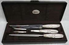 FLINT STERLING SILVER (6oz) HOLLOW GROUND CUTLERY 3 PIECE HH CARVING SET IN BOX