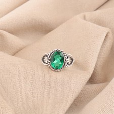 Natural Emerald 8x10mm Gemstone 925 Sterling Silver Handmade Ring For Gift ,