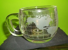 Vintage Nescafe Coffee Cup Mug Clear World Map Globe Etched Glass Nestle 1970's