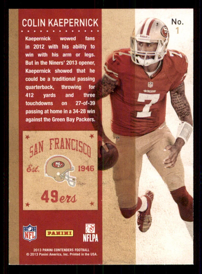 2013 Panini Contenders #1 Colin Kaepernick - Image 2 of 2