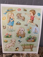 Hallmark 1982 Vintage Stickers 1 Sheet Easter Spring Boy Girl Animals