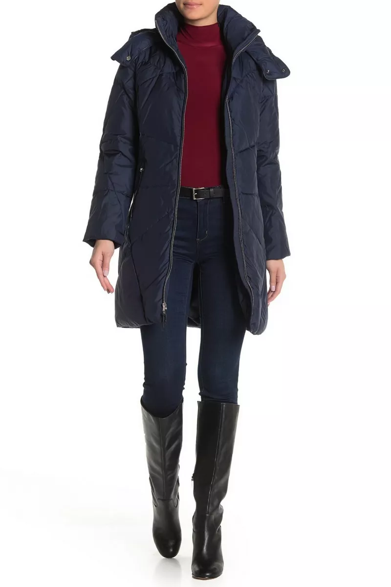 NWT Cole Haan Padded Stitch Puffer Down Jacket Parka Coat Navy Large MSRP 398
